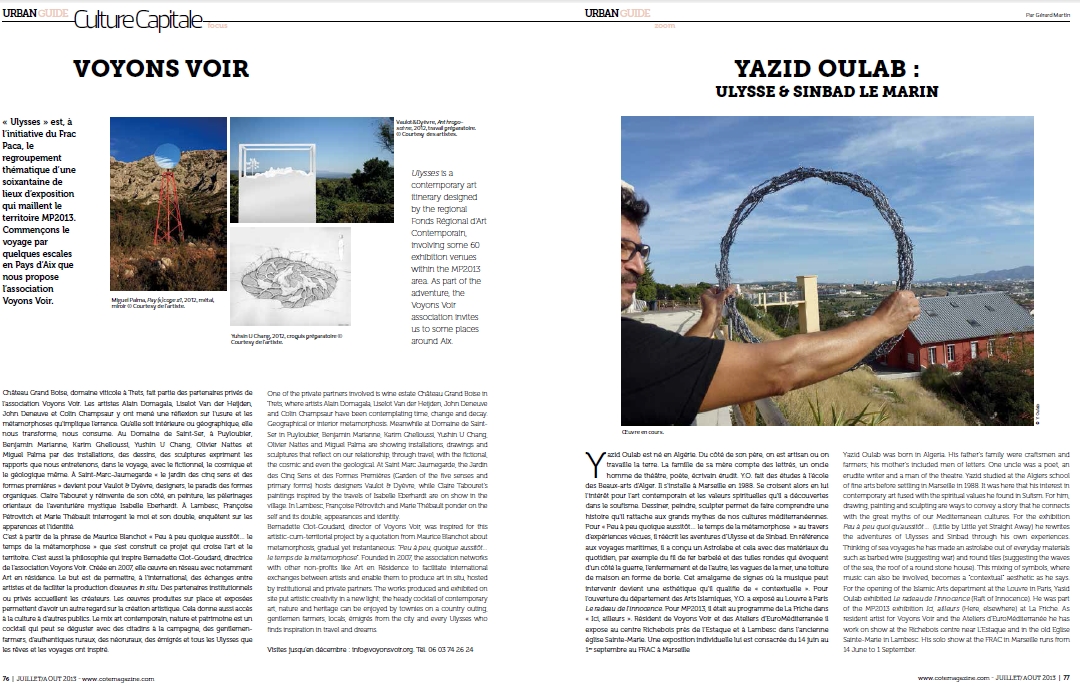 Côte Magazine, Culture Capitale, urban guide, juillet-août 2013, voyons voir , Yazid oulab, p 76 77