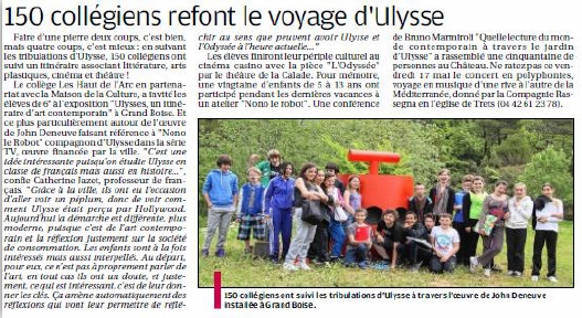 La Provence, 15 mai 2013, 150 collégiens refont le voyage d'Ulysse