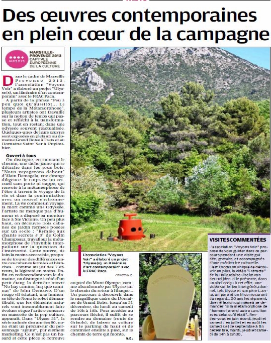 La Provence, 15 mai 2013, des oeuvres contemporaines en plein coeur de la campagne