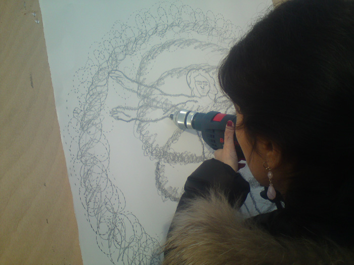 Yazid Oulab, atelier AEM Richebois, dessin à la perceuse